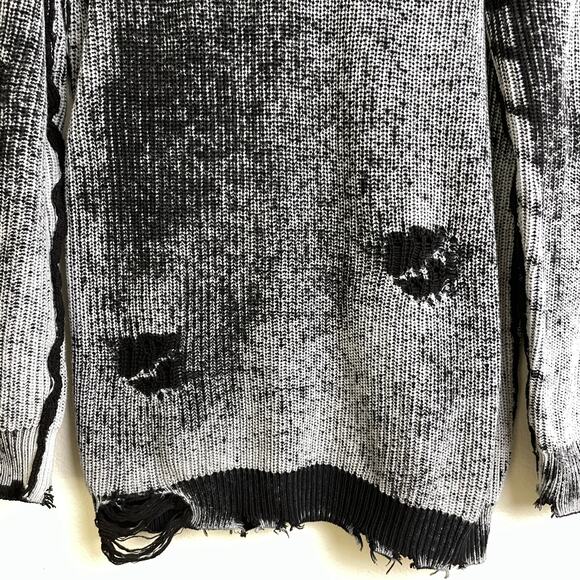 SER.O.YA Distressed Sweater XS Womens Black White Pullover Punk Grunge Goth NWOT - Picture 4 of 8